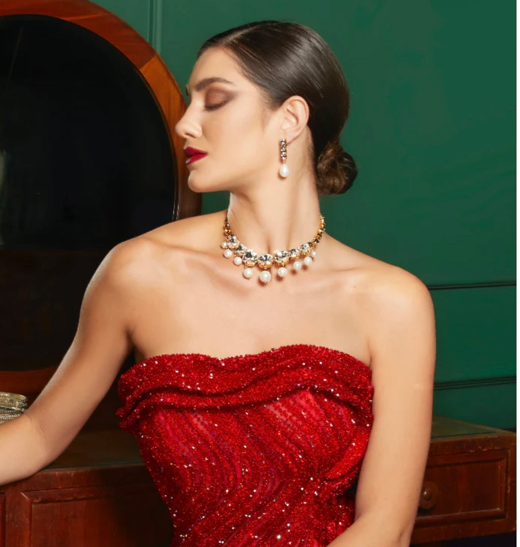 red dress with pearls Princess Pearl- Earring